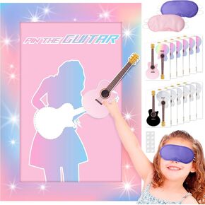 Lidmada Pin The Guitar Game Poster, Large Pink Music Party Game with 24 Reusable Guitar Stickers, 3+