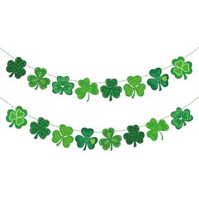 YQUQWN St Patricks Day Shamrock Garland Banner, NO DIY Irish Decorations for Home Party Supplies, St Patricks Day Decorations Green Decorations for Office, Birthday Party, Door Decorations Backdrop