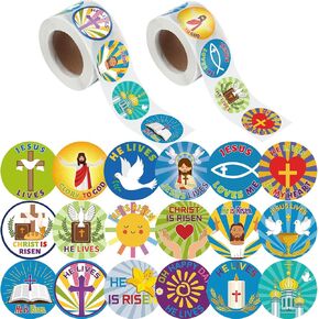 Outus 810 Pieces Easter Stickers Roll He is Risen He Lives Jesus Loves Me Religious Sticker Easter Party Decoration Favors Gifts American Festival Theme Party Supplies