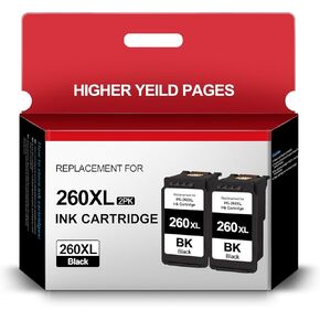 PG-260XL Black Ink Cartridge Replacement for Canon 260 260XL Ink cartridges Work for Pixma TR7020 TS6420 TR7022 TS5300 TS5320 Printer (2 Black)