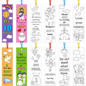 The Ten Commandments Color Your Own Bookmarks for Kids- 120Pcs Bulk 10 Commandments DIY Coloring Blank Bookmarks Christian Classroom Art Craft Supplies for Students Sunday School Religious Party Favor