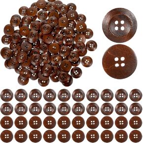 100Pcs Wooden Buttons for Crafts, 1Inch Brown Sewing Buttons 4 Hole Wood Buttons for Clothes, Vintage Buttons for Shirt Sewing Pillow Covers Headbands Knitted Items