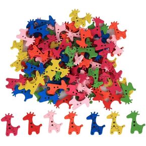 Sewing Buttons, 100Pcs Mixed Colors Wooden Button 2 Hole Giraffe Shape Decorative Buttons for Knitting Handcraft Kid Clothes Accessories(25 * 20MM)