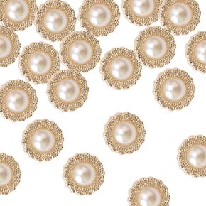 أزرار لؤلؤة Round Round Round 50pc مع حجر الراين ، أزرار الذهب الرجعية اللؤلؤ الأزرار الأكريليك الأزرار الكريستانية خياطة على أزرار زخارف للحرف اليدوية DIY ، 18 مم