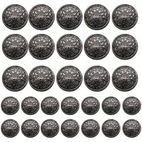 30 PCS Vintage Antique Metal Blazer Button Set 2 Sizes of 18mm / 0.7in, 25mm / 1in Premium Metal Sewing Buttons with Round Shaped for Crafts Decorations DIY Shirt Suit, (Silver)