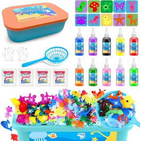 Magic Toys Water Gel Kit: 10 Colors Fairy Aqua Gel with Pearlized & Luminous Magic Paint - Handmade Creative Water Art Set with 10 Shape 3D Molds for Kid Birthday Party Gift