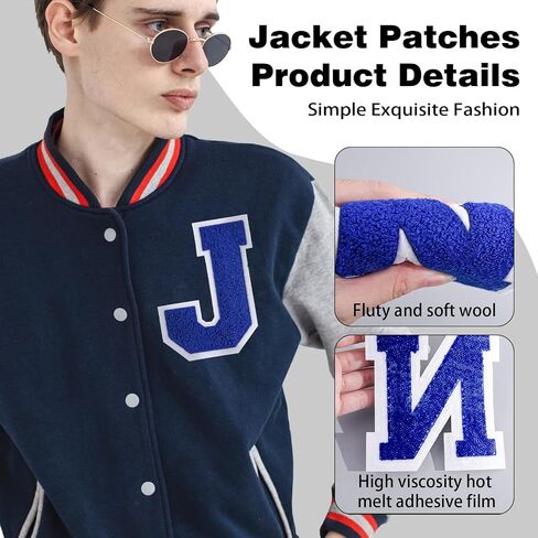 Blue Iron On Letters Varsity Letter Patches Large Chenille Iron On Letters for Clothing Iron On Patch for Jacket/Hoodie/Varsity R (6.0") in Kuwait