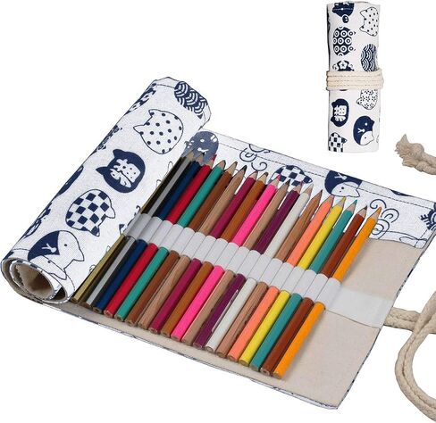 Enyuwlcm Canvas قرطاسية مصنوعة يدويًا قلم رصاص للقلم الرصاص لفنان تلوين حامل قلم رصاص 24/36/48/72 Slots Cat Pattern Blue (72slots) in Kuwait