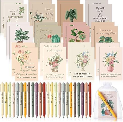 48 PCS التأكيد الإيجابي هدايا مجموعة دفاتر الامتنان مع الأقلام أكياس صغيرة تشجيع التحفيز المفترسة اليومية مجلة التأكيدات لتخفيف الإجهاد هدية الرعاية الذاتية (زهرة) in Kuwait