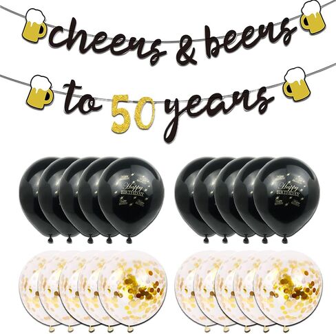 50th Birthday Decorations Men, Happy 50th Birthday Decorations with 40 Inch Gold 60 Number Balloons, Birthday Banner, Latex Balloon, Fringe Curtains and Foil Balloons in Kuwait