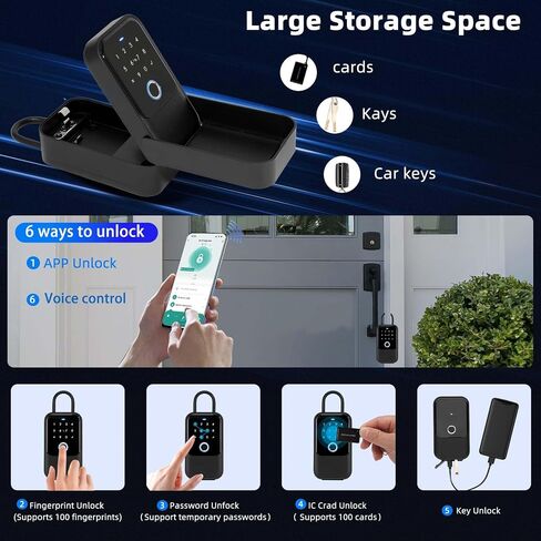 Smart Key LockBox,Bluetooth LockBox with Wi-Fi Hub for Anywhere Access, APP Control&Keys& Fingerprint& Password&IC Crad&Voice Control,6 Unlock Methods Electronic LockBox in Kuwait