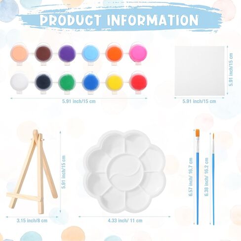 Qilery 12 Set Acrylic Paint Kit Mini Stretched Canvas with Easel, Acrylic Paints Strips, Brushes, Palette, Art Set for Kids Adults Classroom Birthday Party Favors(5.9 x 5.9 Inch) in Kuwait