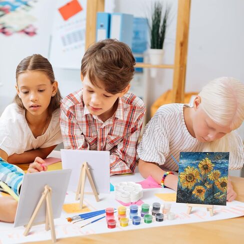 Qilery 12 Set Acrylic Paint Kit Mini Stretched Canvas with Easel, Acrylic Paints Strips, Brushes, Palette, Art Set for Kids Adults Classroom Birthday Party Favors(5.9 x 5.9 Inch) in Kuwait