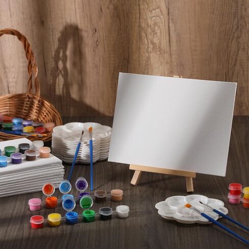 Qilery 12 Set Acrylic Paint Kit Mini Stretched Canvas with Easel, Acrylic Paints Strips, Brushes, Palette, Art Set for Kids Adults Classroom Birthday Party Favors(5.9 x 5.9 Inch) in Kuwait