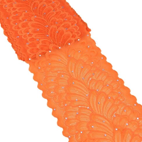 5 Yards Peacock Lace Ribbon with Sequins Stretch Floral Tulle Lace Trim Elastic Webbing Fabric Width 7 Inch for DIY Jewelry Making Craft Gift Wrapping Wedding Party Decor (Orange) in Saudi Arabia