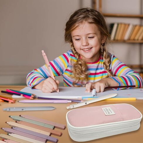 41 PCS Aesthetic School Supplies with Cute Pen Case, 5 Black Ink Gel Pens, 12 Pastel Highlighters, 6 Mechanical Pencils Set 0.5 & 0.7 mm for School Supplies Essentials (Pink) in Saudi Arabia