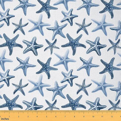 Feelyou Starfish Beach Fabric by The Yard, Coastal Beach Ocean Theme Upholstery Fabric for Chairs,Ocean Marine Nautical Sea Creatures Decorative Waterproof Outdoor Fabric, 1 Yard, Teal Blue in Kuwait