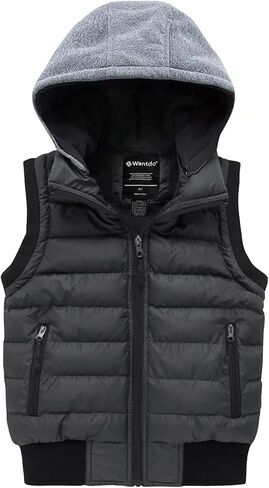 سترة شتوية منتفخة للأولاد من Wantdo مزودة بغطاء للرأس ومقاومة للماء ومبطنة بالصوف بدون أكمام دافئة in Kuwait