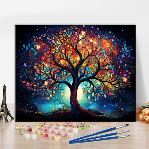 Paint by Number Tree of Life Paint by Numbers for Adult Light Tree Paint by Numbers for Beginner Colorful Tree Paint by Number Kits On Canvas for Home Wall Decor Arts Craft, 16x20inch in Kuwait