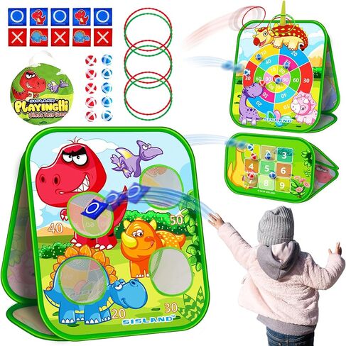 Bean Bag Toss Game Outdoor Toddler Toy, Foldable Portable Dinosaur Corn Hole Game for Kids, Indoor Outside Yard Party Games for Kids Age 3 4 5 6, Gift for Boy Girl Birthday or Christmas in Saudi Arabia