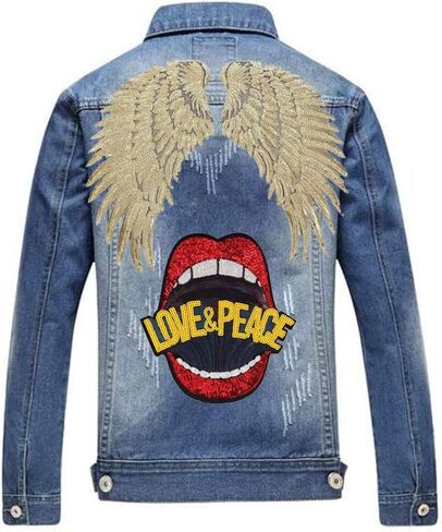 Large Red Mouth Gold Sequin Wing Iron on Patches Appliques Stickers Sew On Embroidered Lip Motif for DIY Clothes Jackets Jeans T-Shirt Pillow Case Sweatshirt Backpack Handbags, 3Pcs/lot in Saudi Arabia