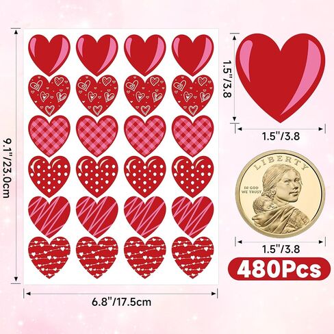 ملصقات القلب Anwyll ، ملصقات قلب عيد الحب ، 480 ٪ 1.5 بوصة ملونة ، ملصقات هدايا عيد الحب السعيد للطفل البالغ ، ملصق Love Love Labe Day Love Day. in Kuwait