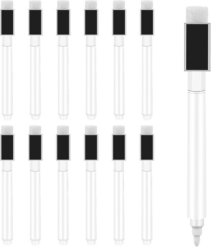 Mozeat Lens 12 Pcs Dry Erase Marker Magnetic White Fine Tip Magnetic Markers Whiteboard Markers with Eraser Marker for White Board Mini Dry erase Markers Dry Erase Pens for Office Home Black in Saudi Arabia