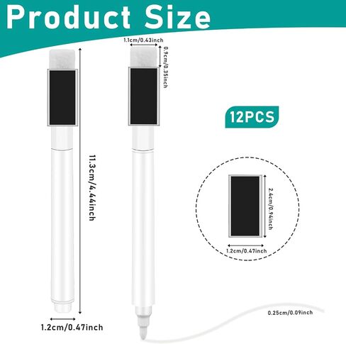 Mozeat Lens 12 Pcs Dry Erase Marker Magnetic White Fine Tip Magnetic Markers Whiteboard Markers with Eraser Marker for White Board Mini Dry erase Markers Dry Erase Pens for Office Home Black in Saudi Arabia