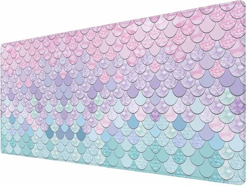 Mermaid Scales Gaming Mouse Pad Geometric Gradient Purple Pink Blue Aqua Teal Glare Large Mousepad Desk Keyboard Mat for PC,Home,Office 35.4"X15.7" in Kuwait