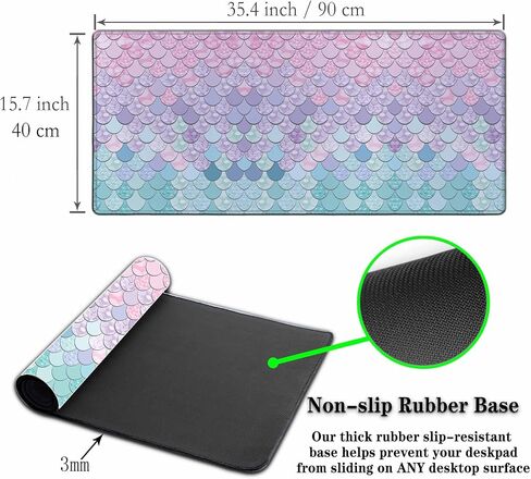 Mermaid Scales Gaming Mouse Pad Geometric Gradient Purple Pink Blue Aqua Teal Glare Large Mousepad Desk Keyboard Mat for PC,Home,Office 35.4"X15.7" in Kuwait