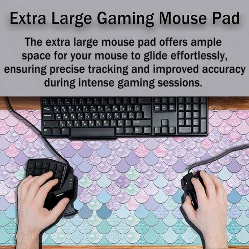 Mermaid Scales Gaming Mouse Pad Geometric Gradient Purple Pink Blue Aqua Teal Glare Large Mousepad Desk Keyboard Mat for PC,Home,Office 35.4"X15.7" in Kuwait