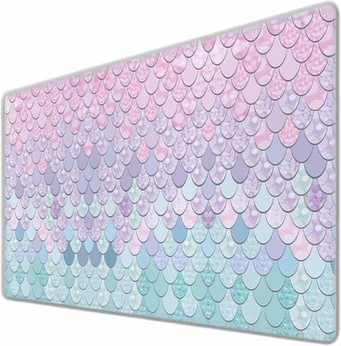 Mermaid Scales Gaming Mouse Pad Geometric Gradient Purple Pink Blue Aqua Teal Glare Large Mousepad Desk Keyboard Mat for PC,Home,Office 35.4"X15.7" in Kuwait