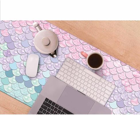 Mermaid Scales Gaming Mouse Pad Geometric Gradient Purple Pink Blue Aqua Teal Glare Large Mousepad Desk Keyboard Mat for PC,Home,Office 35.4"X15.7" in Kuwait