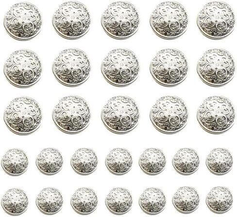 30 PCS Vintage Antique Metal Blazer Button Set 2 Sizes of 18mm / 0.7in, 25mm / 1in Premium Metal Sewing Buttons with Round Shaped for Crafts Decorations DIY Shirt Suit, (Silver) in Kuwait