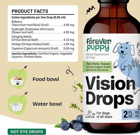 Vision Supplements for Dogs - Eye Tincture w/Bilberry & Eyebright Herb - All Breeds & Sizes - Liquid Dog Food Supplements for Vision Support & Eye Clarity - Sugar & Alcohol-Free - 2 oz in Saudi Arabia