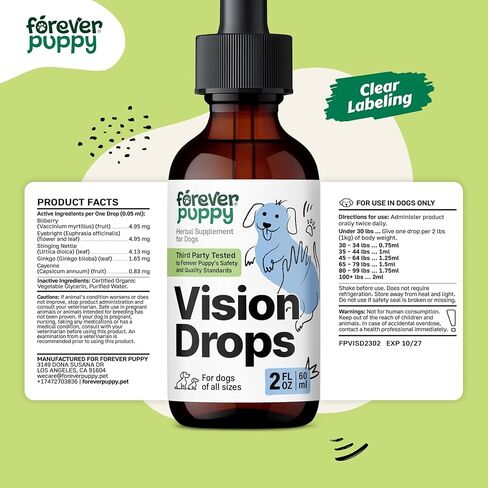Vision Supplements for Dogs - Eye Tincture w/Bilberry & Eyebright Herb - All Breeds & Sizes - Liquid Dog Food Supplements for Vision Support & Eye Clarity - Sugar & Alcohol-Free - 2 oz in Saudi Arabia