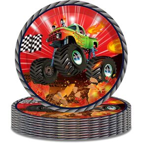 24 PCS Monster Truck Party Party Plates 7 "Monster Truck Paper Plage Plates Cars شاحنات قابلة للتصرف في عشاء لوحات لوحات ورق السباق لوحات الشاحنات لوحات الحلوى لمستلزمات حفلة عيد ميلاد Monster Truck Supplies