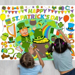 WorldBazaar St Patrick's Day Coloring Poster for Kids Classroom 3PCS Large Lucky Leprechaun Shamrock Clover Irish Themed Activity Poster Classroom School St Patrick's Day Decoration