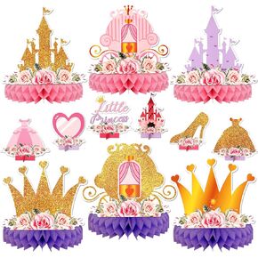 Princess Honeycomb Centerppses ، Kskspe 9pcs Princess Party Table Centerpices Princess عيد ميلاد ديكور الأميرة