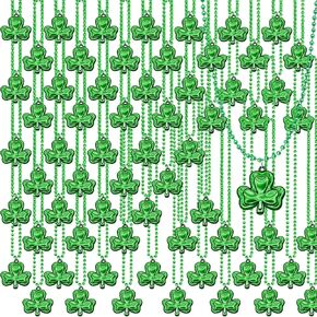 100 Pack St. Patricks Day Accessories,Green Metallic Shamrock Pendant Beads Necklace St Patricks Day Decorations for St Patricks Day Accessories Dressing-up Party Favors,Birthday St. Patricks Decor