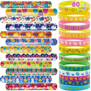 JOYIN 60 Pcs Easter Slap Bracelets Silicone Wristbands Set for Basket Egg Stuffers, Party Favors, Goodie Bag Fillers, Filling Specific Treats, Classroom Prize Supplies