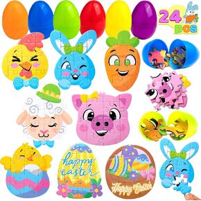 JOYIN 24 Pcs Easter Egg with Jigsaw Puzzles Toys Inside for Kids Easter Theme Party Favor, Eggs Hunt, Basket Stuffers Fillers, School Classroom Activities