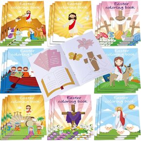 24 Pcs Easter Coloring Books Bulk Kids Religions Mini Color Booklets DIY Art Drawing Christian Bible Easter Party Favors Gifts for Boys Girls First Communion School Classroom Activity Decorations