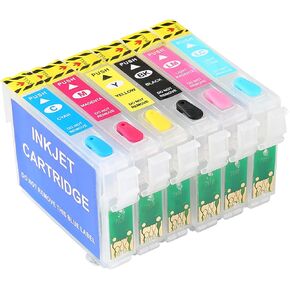 T079 Empty Refillable Ink Cartridges Replacement With Permanent Chip Suitable 79 T079 (T079120, T079220 T079320 T079420 T079520 T079620) to use with Artisan 1430 and Stylus Photo 1400 Printer