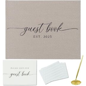 Gooji 2025 Linen Wedding Guest Book for Your Wedding Reception - Simply Elegant Guestbook to Sign in and Add Polaroid Photos - The Perfect Wedding Or Baby Shower Guest Book (Ivory) Gold Foil, Blank