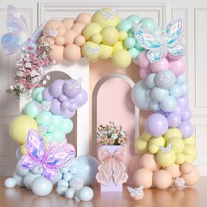 182pcs Pastel Balloon Garland Kit Daisy Balloon Garland Arch Kit Pastel Balloon Arch with 260 Balloons and Flower Balloons for Birthday Wedding Party