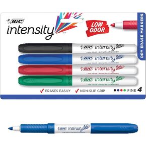 BIC Intensity Low Odor Dry Erase Marker, Fine Tip, Assorted Colors, Set of 4
