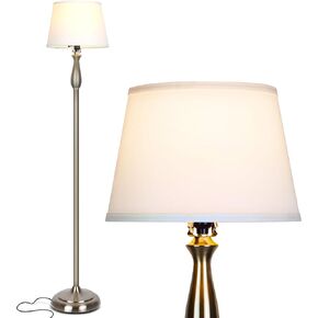 Brightech Gabriella Tall Lamp with Fabric Shade & LED Bulbs, Elegant Lamp for Living Rooms & Offices, LED Floor Lamp, Mid-Century Modern Standing Lamp for Bedroom, Great Living Room Décor - Silver