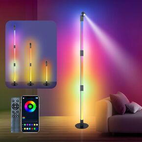 Corner Floor Lamp, RGBW LED Corner Lamp with Remote and APP Control, Smart Color Changing Mood Light with Music Sync and 16 Million DIY Colors, Dimmable RGB Floor Lamp for Living Room, Gaming Room