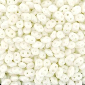 Czech SuperDuo Two-Hole Seed Crystal Beads 5.5x2.5mm White Luster 24 Gram